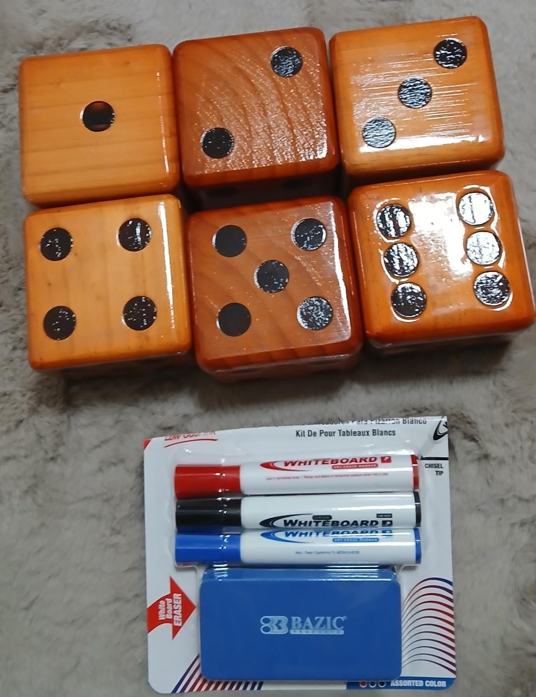 6 GIANT SOLID WOOD DICES 3.50″ GAMES SET NEW. OPEN BOX,