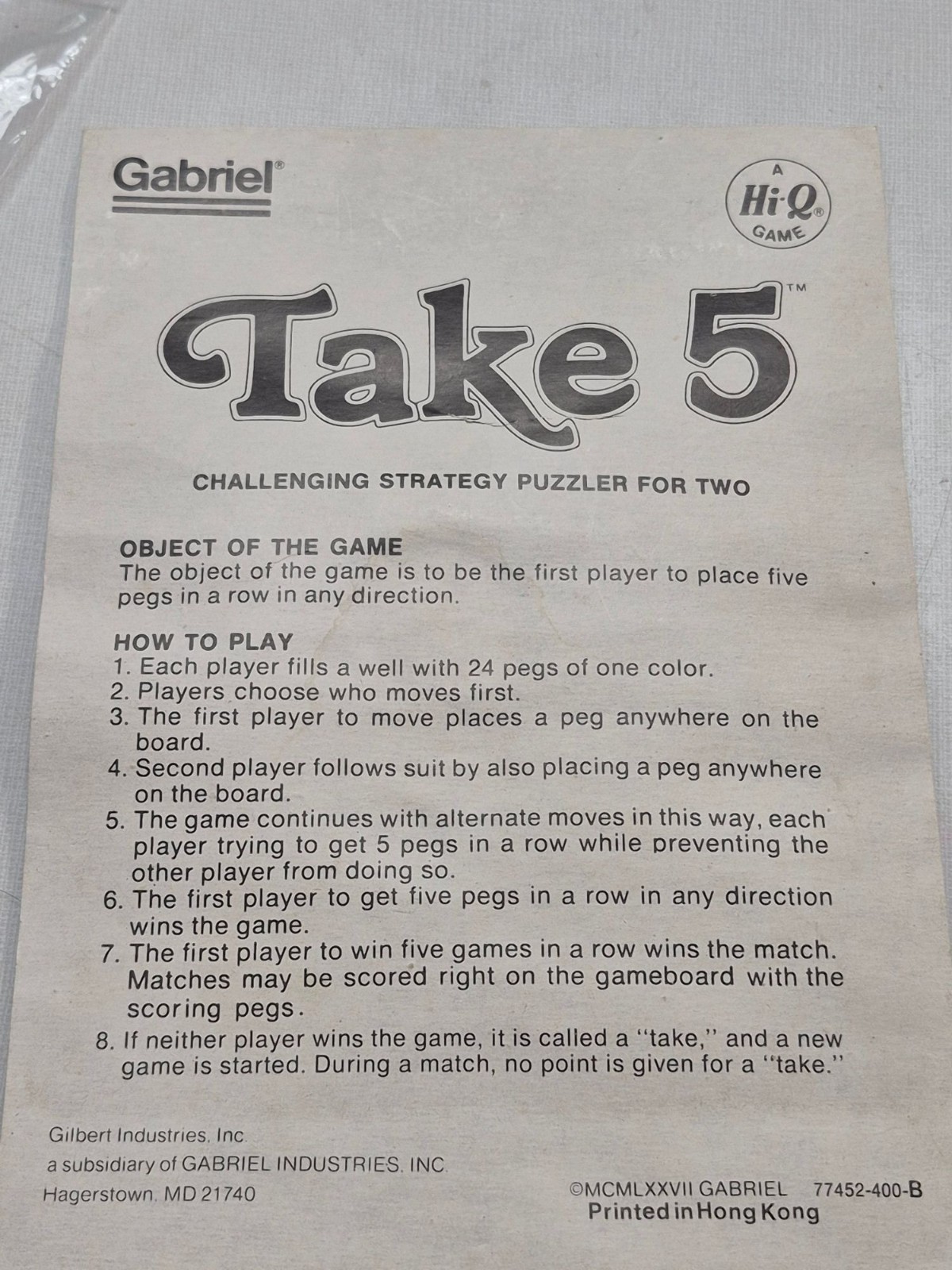 Gabriel Take 5 Challenging Strategy Puzzler For Two Players Complete Set