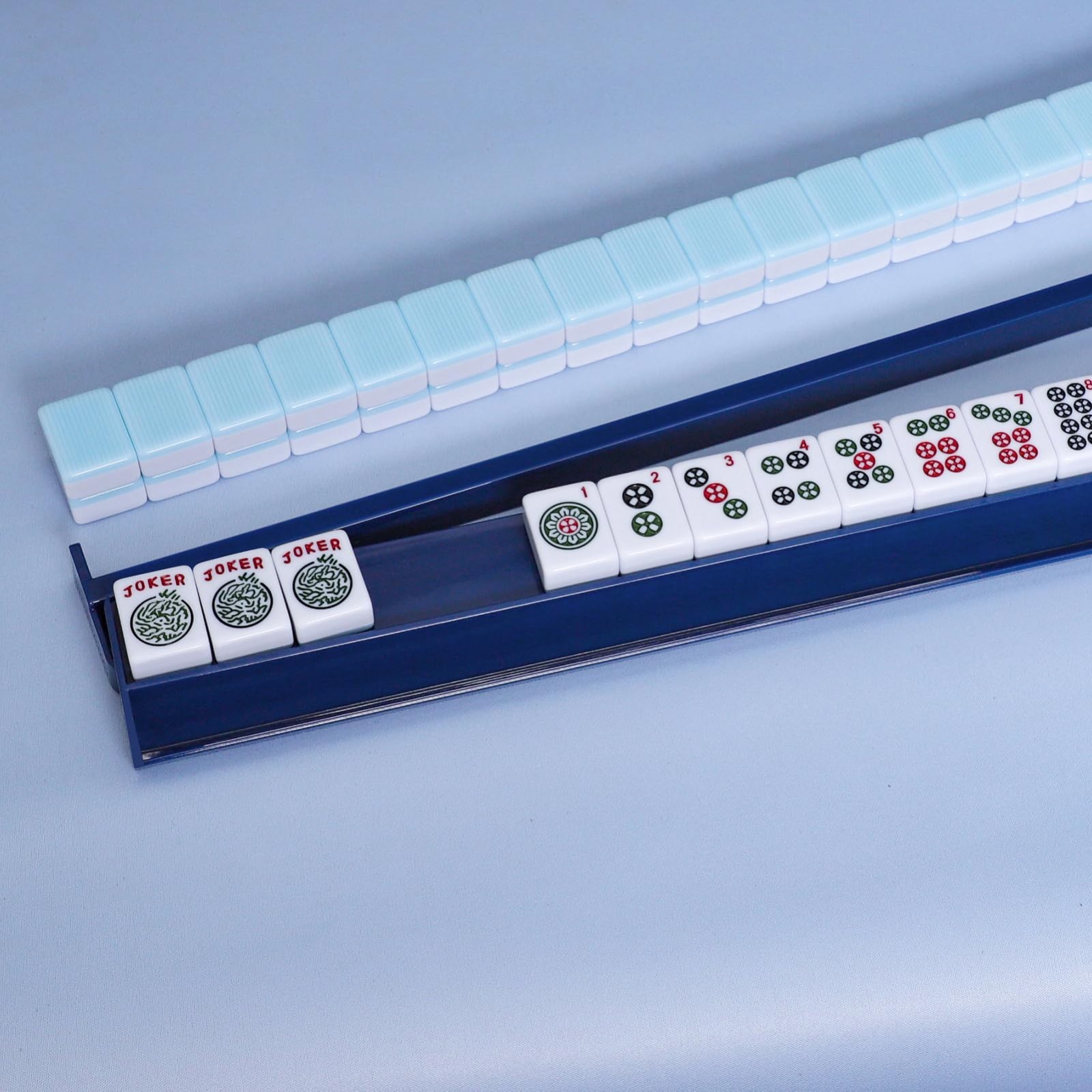 Mahjong Racks with Pushers (4 PCS, Dark Blue) for 166 American Tiles – All-in-On