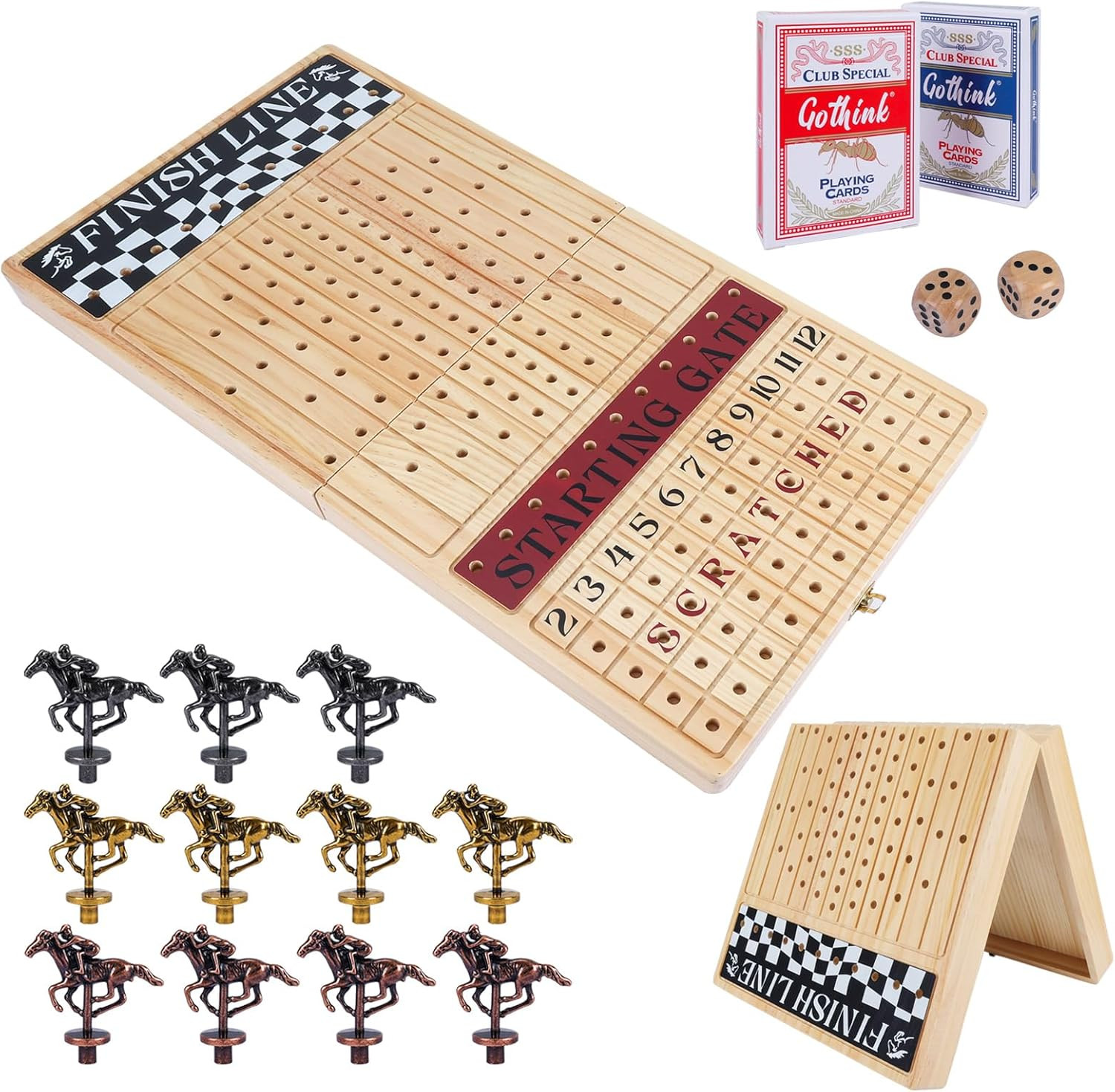 Large 23 Inches Horse Race Board Game, Premium Durable Foldable Wooden Box, Hors