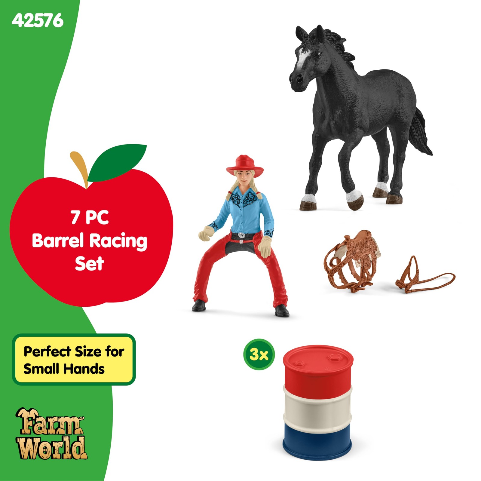 Schleich Farm World 7PC Barrel Racing Set Cowgirl Horse Figurine 42576 Western