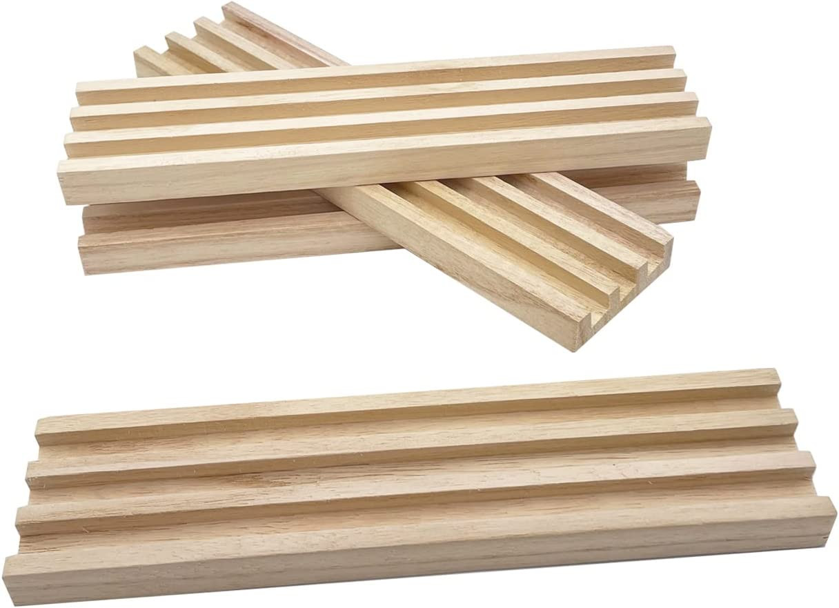 Wooden Domino Racks Set of 4 Natural Domino Trays Holders Organizer