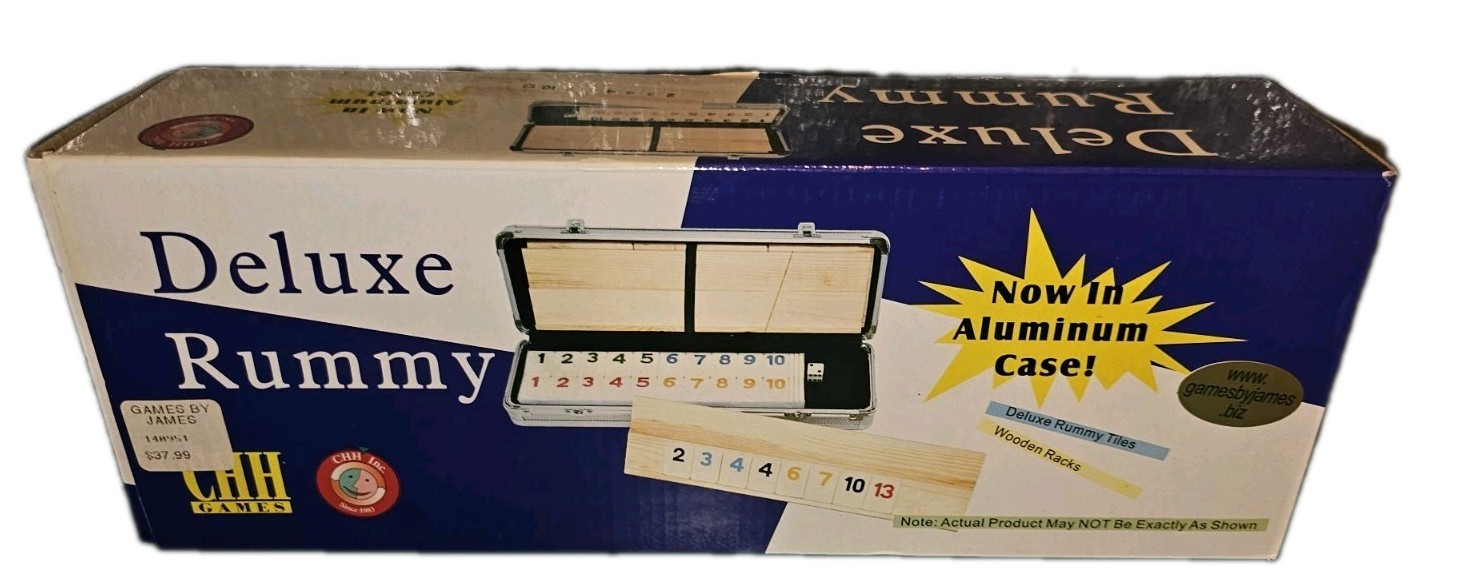 CHH Games Deluxe Rummy Tile Game Aluminum Case Wooden Racks NEW Complete 5017AL