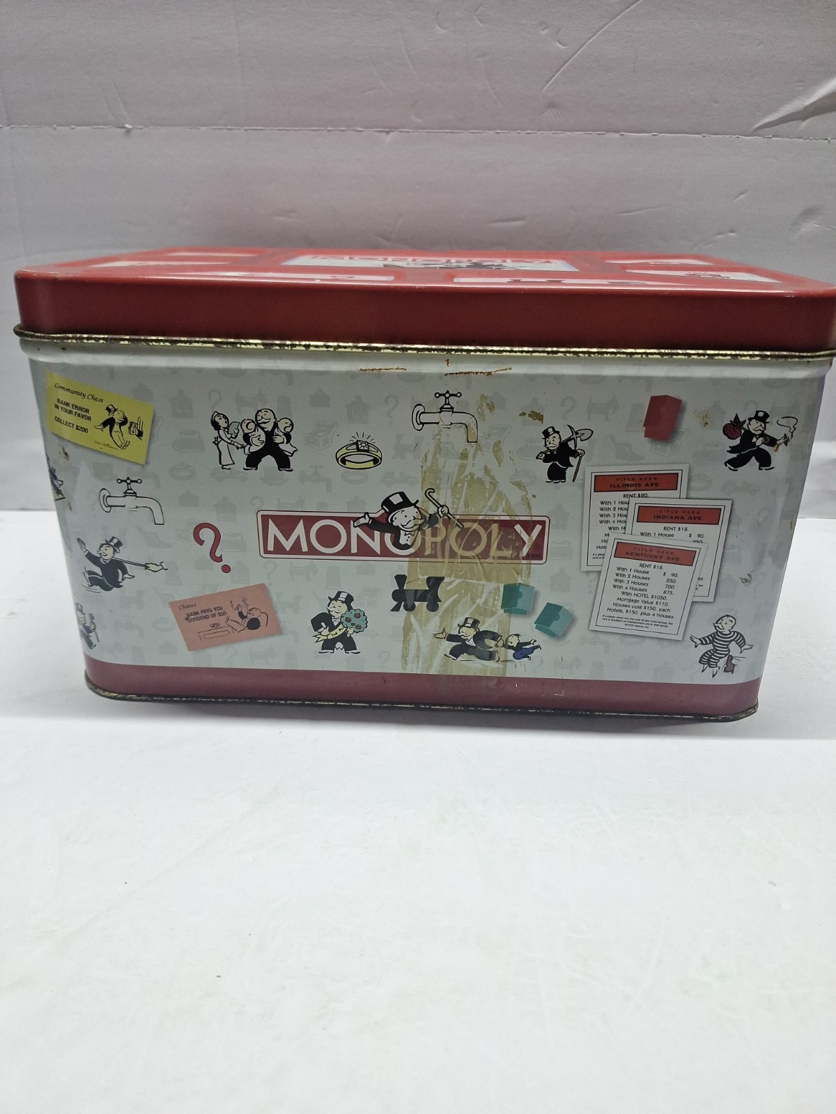1998 Extremely RARE Hasbro Monopoly Popcorn Tin Toy Chest Vintage 13x9x7 1/2″