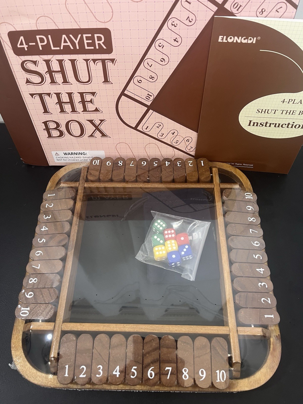 ELONGDI 1-4 Players Shut The Box Dice Game