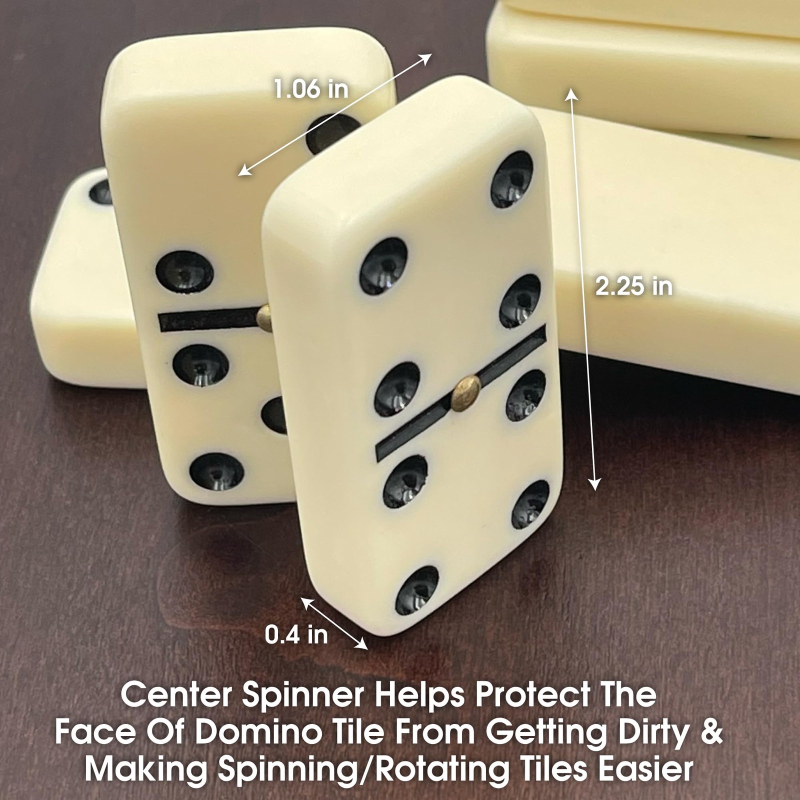 Double 6 Jumbo Size Faux Tiles with Spinner in Wooden Box – Cream Ivory Color