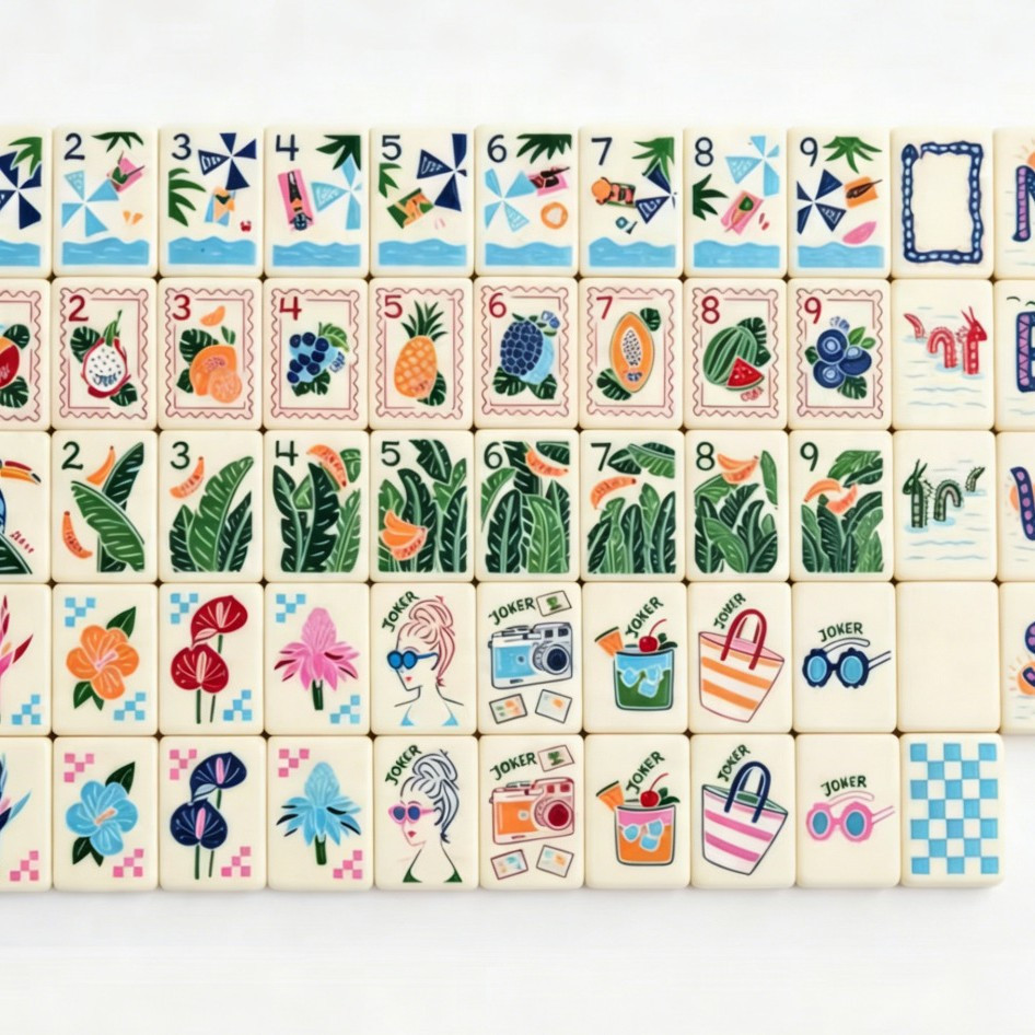 160 American Mahjong Tiles Single Layer Acrylic Sea Breeze Pattern Engraved Set