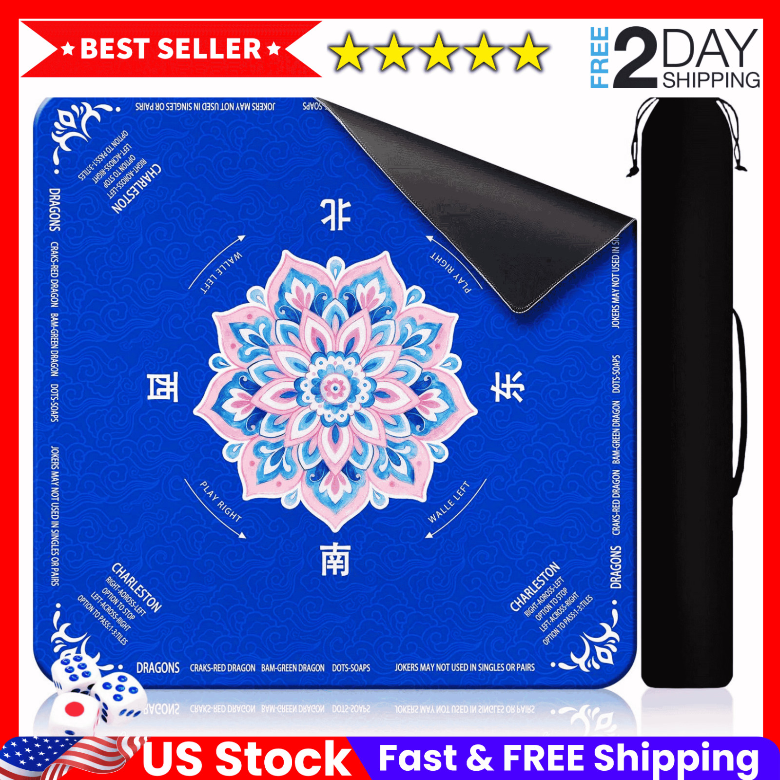 Mahjong Mat for Table 31.5″X31.5″ Rubber American Mahjong Mat with Rules NonSlip