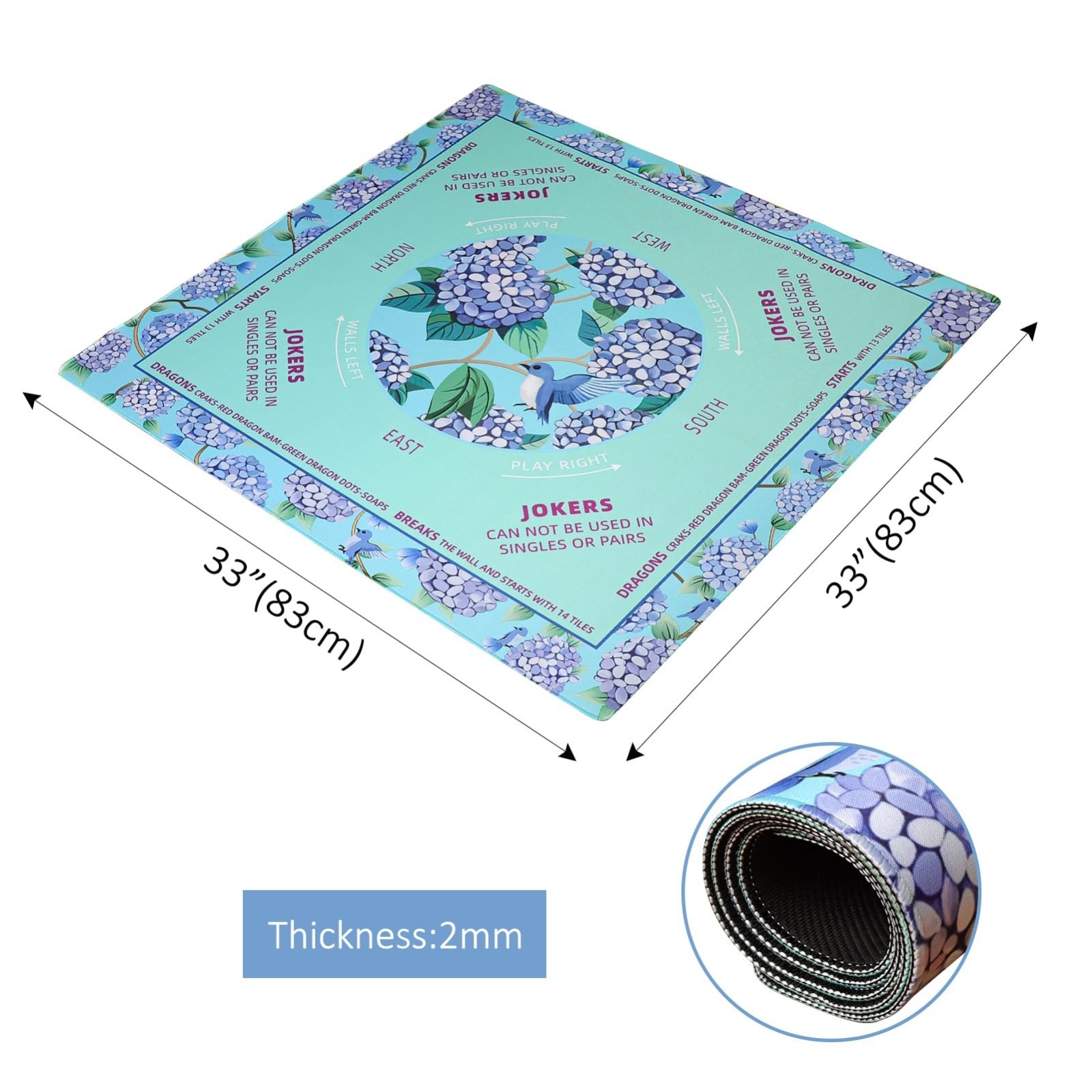 Green Mahjong Learning Mat 33″ x 33″ – Anti-Slip, Noise-Reducing, Carrying Bag I