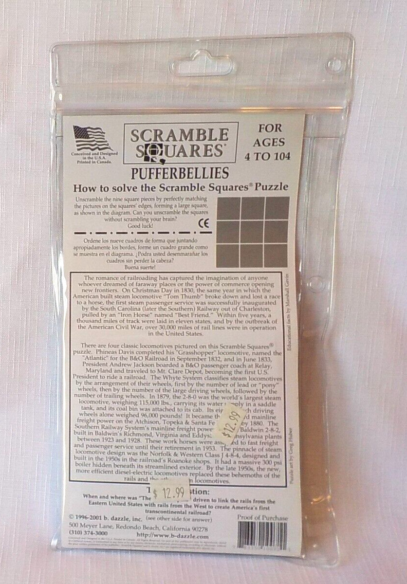 PUFFERBELLIES Scramble Squares Puzzle Trains Railroad Crossings by B. Dazzle LN