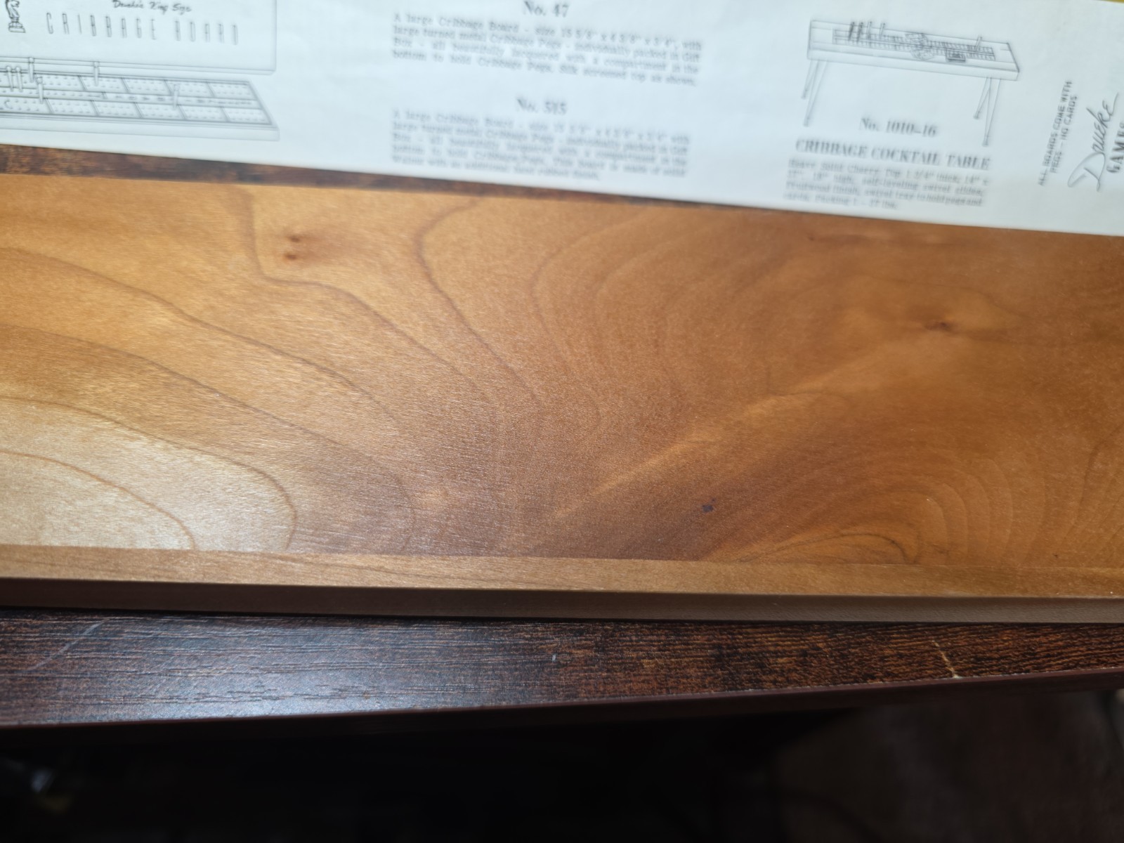 Vtg Drueke’s Cribbage Board Natural Hardwood In Box With 8 Pegs & Instructions