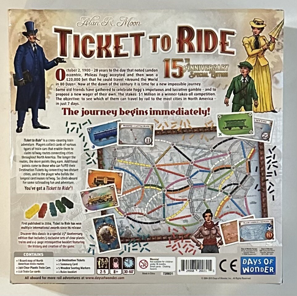 Ticket To Ride 15th Anniversary Edition Special Ed Days Of Wonder Complete NM-