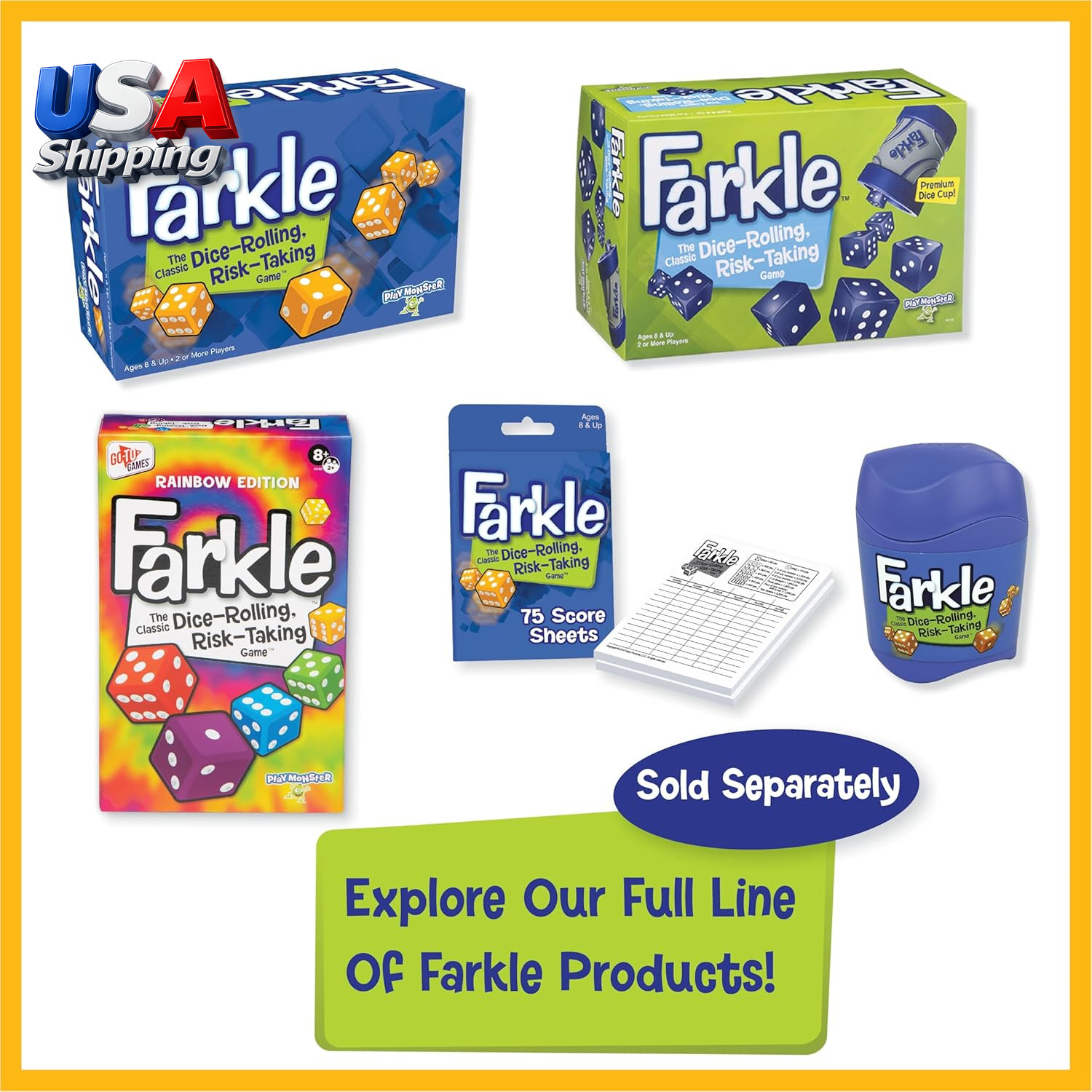 Dice Game Farkle Classic Rainbow for Kids Family Travel Games Age 8+