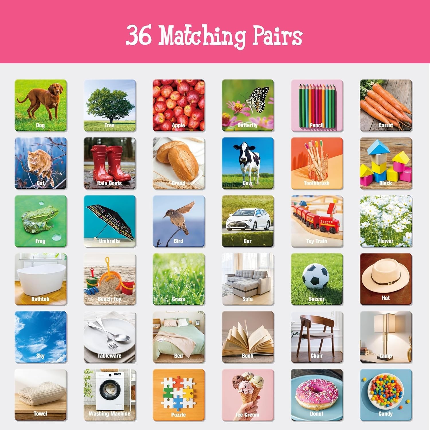 Daily Items Memory Card Game – 72 Thickened Cards for Cognitive Skills Growth