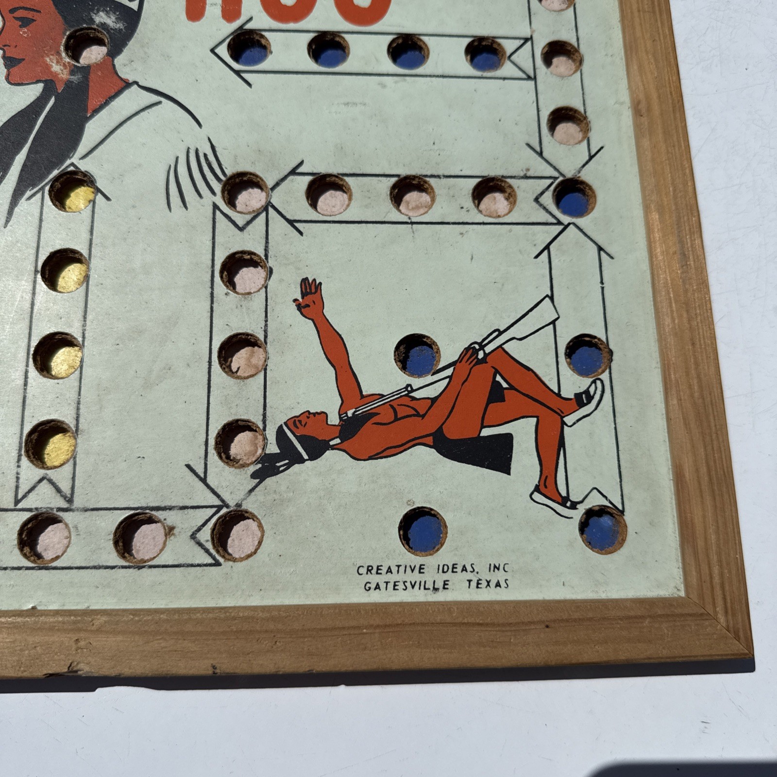 Vtg Wa-Hoo Wahoo Game Board Creative Designs Texas Indian Western Framed Checker