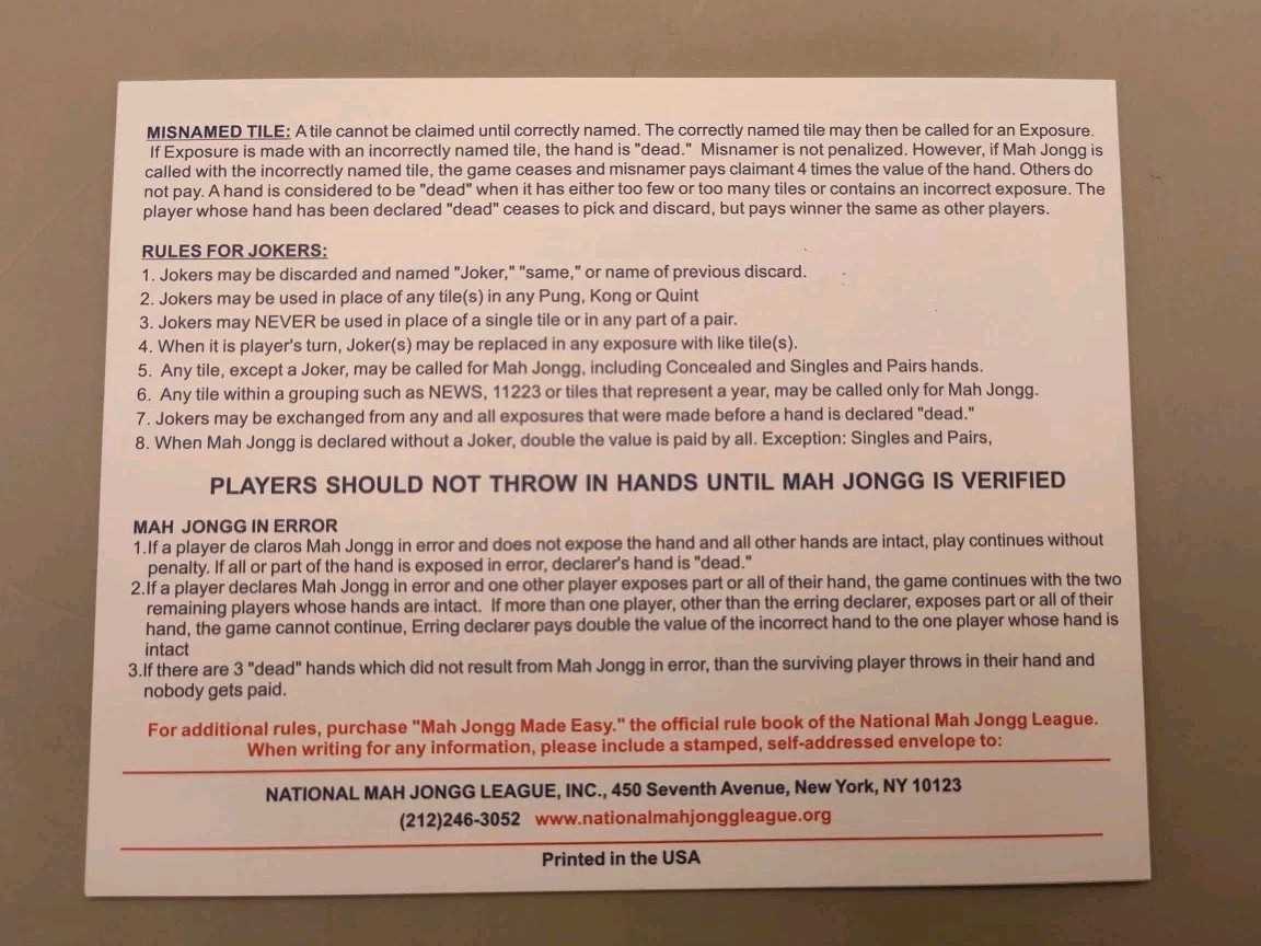 2025 Official Standard Hands & Rules, National Mah Jongg League Blue Pack NEW