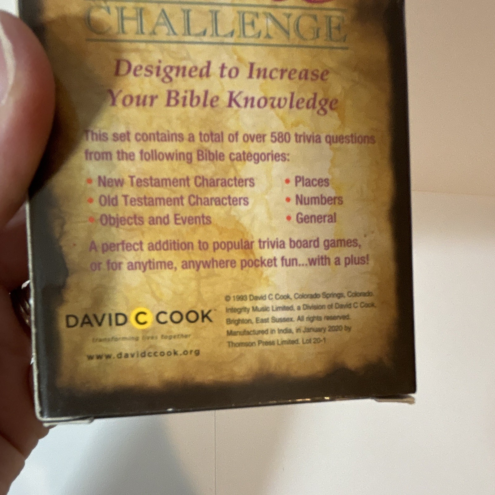 David C Cook Bible Challenge Pocket Edition Bible Trivia Card Game 2+ 12+