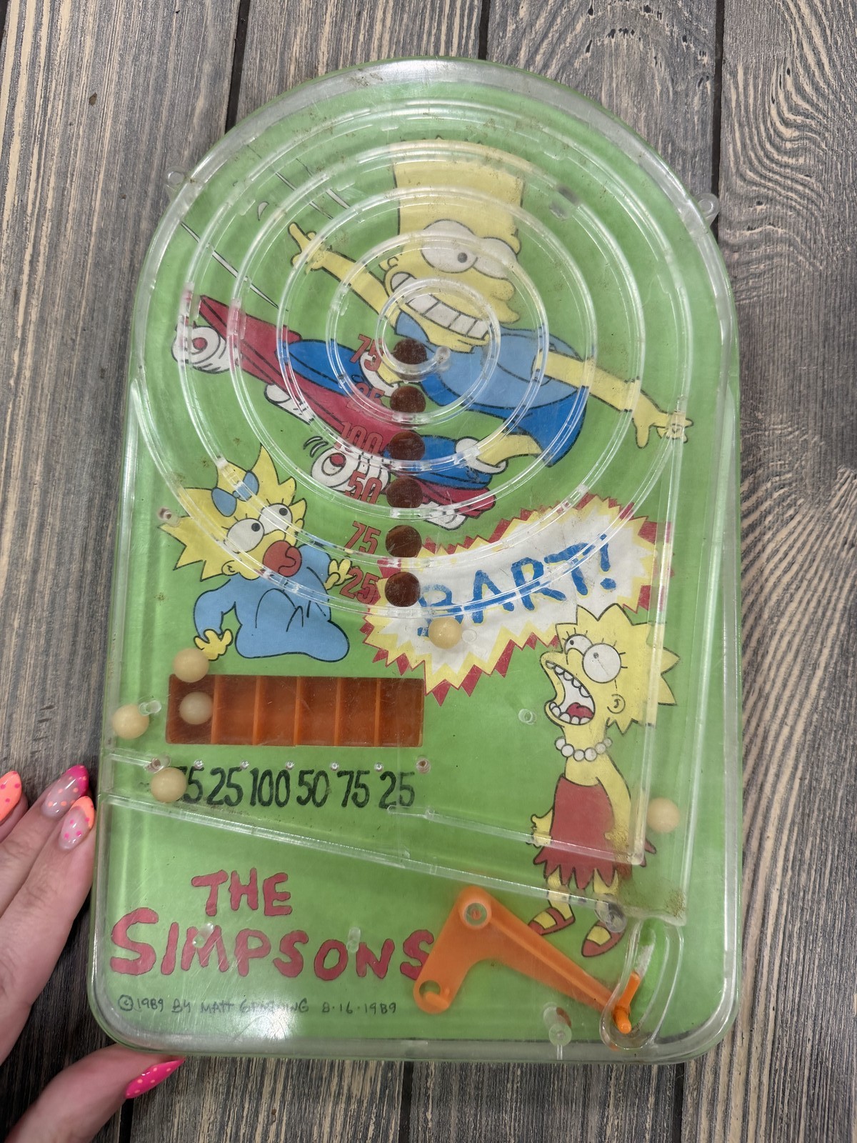 THE SIMPSONS 1989 VINTAGE PULL N SHOOT PINBALL GAME TOY Bart Lisa
