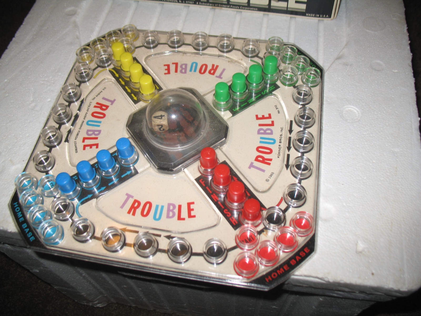 VTG KOHNER BROS BOARD GAME 1965 TROUBLE AGES 8 & UP GOOD USED CONDITION COMPLETE