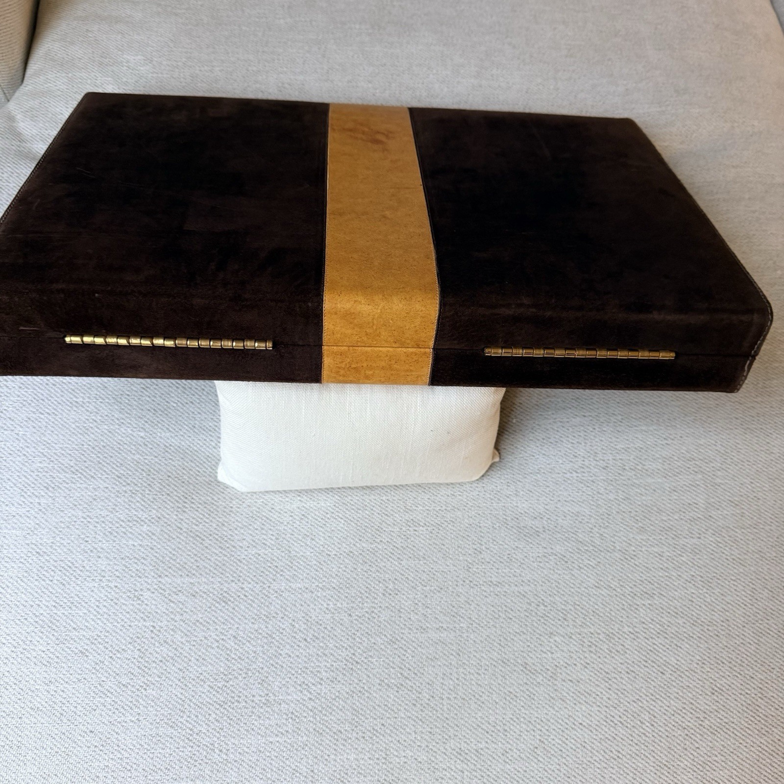Vintage Aries Mexico Pigskin leather Backgammon Set Case Complete checkers W/Key
