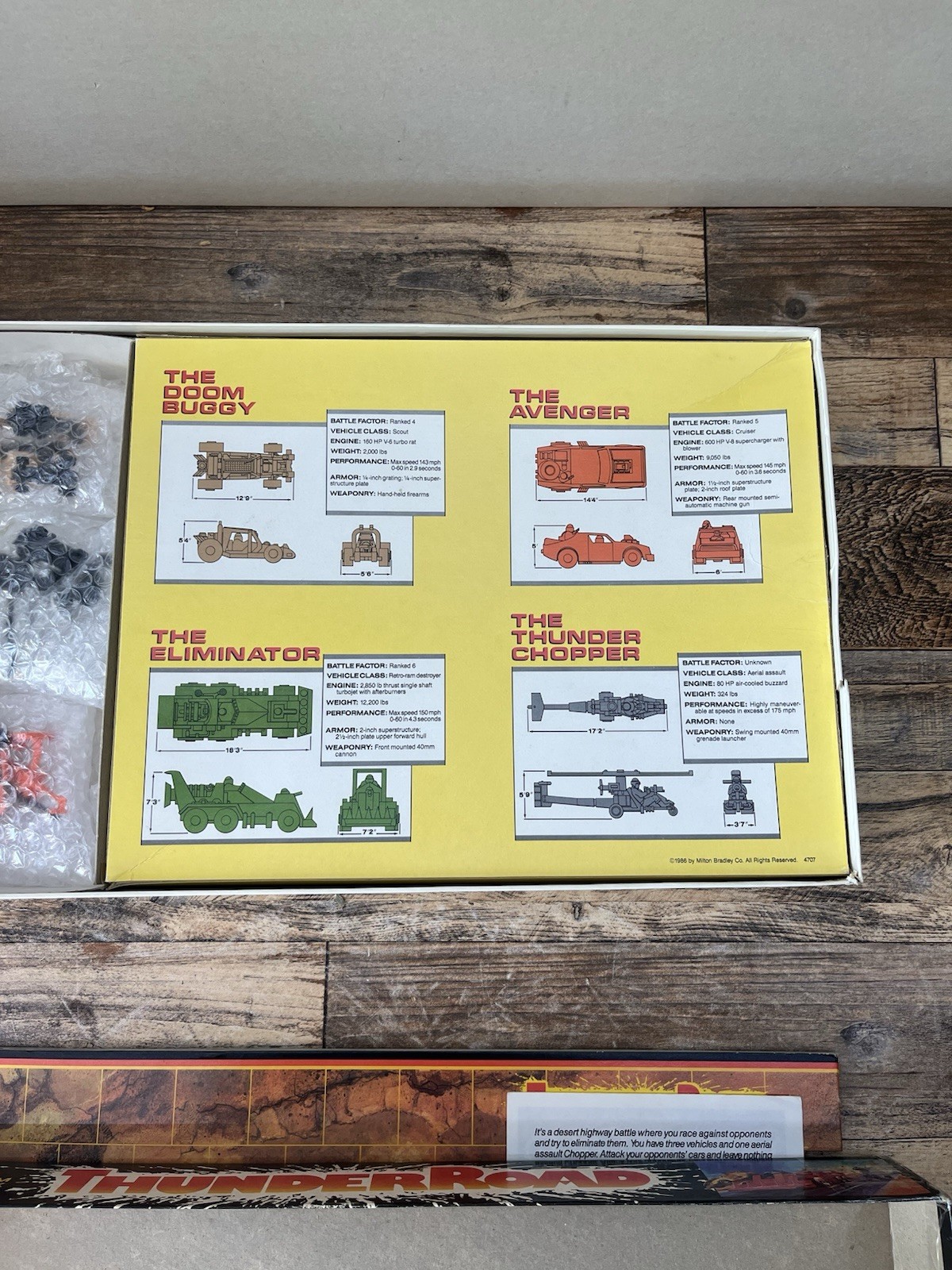 Vintage 1986 THUNDER ROAD Board Game MB 100% COMPLETE Mad Max Small Wear See Pic