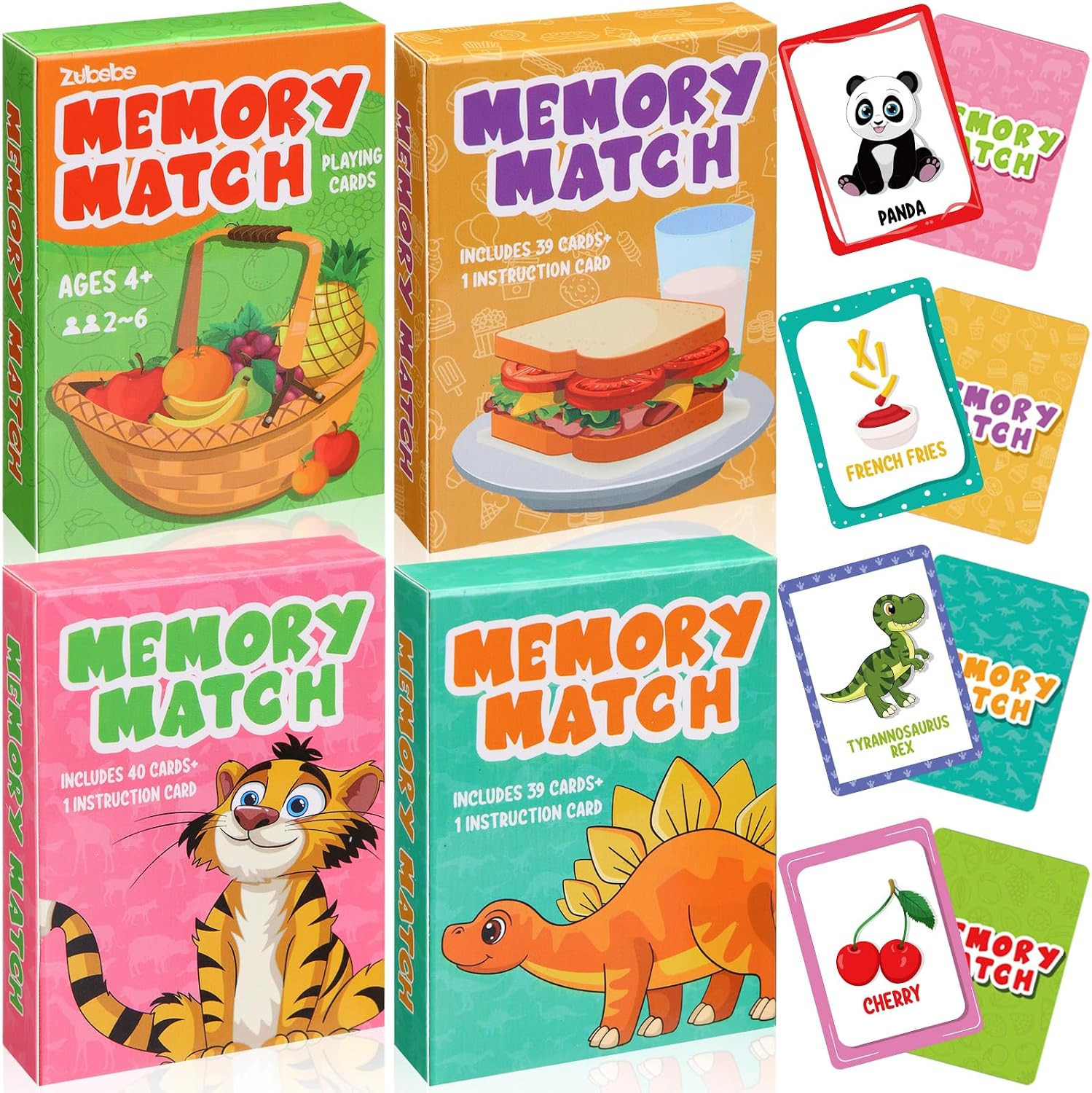 Zubebe 4 Sets Memory Matching Game for Kids Memory Match Fun Matching Game Educa