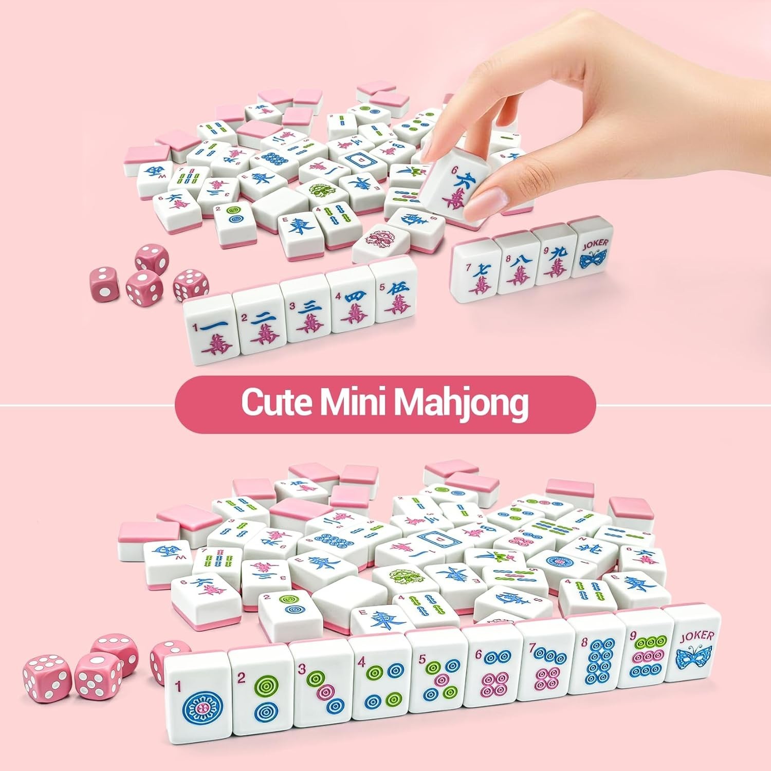 160 Pink American Printed Mahjong Game Set with Carrying Bag A