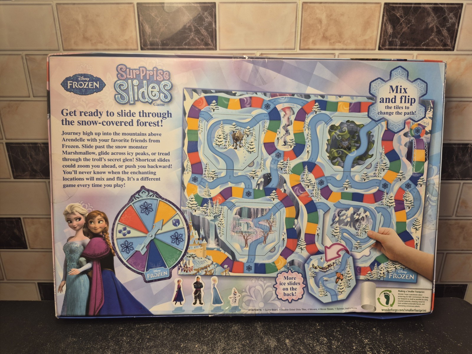 2014 DISNEY Frozen Surprise Slides Board Game Elsa Anna Olaf Kristoff Open Box