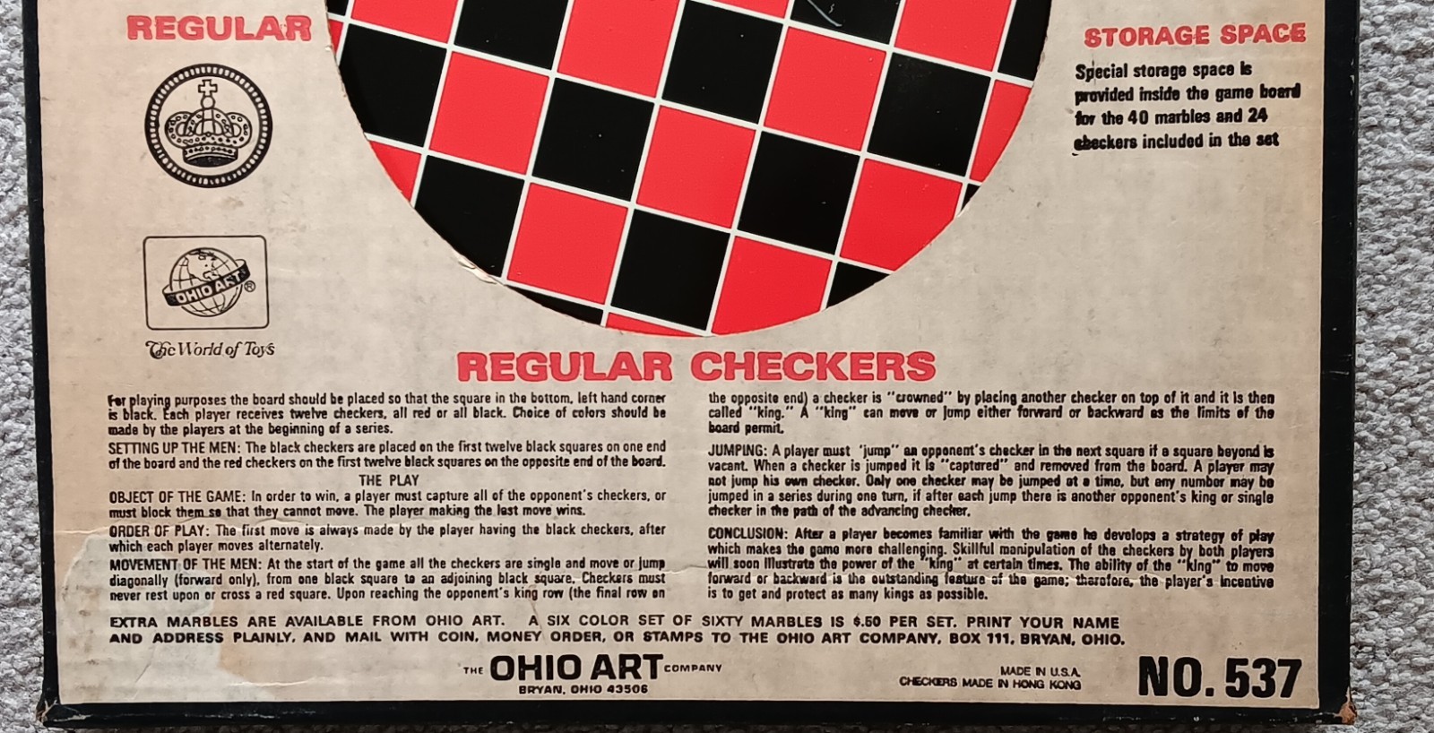 VINTAGE 1960s/70s Ohio Art CHINESE & REGULAR CHECKERS Game #537 Tin Board + BOX