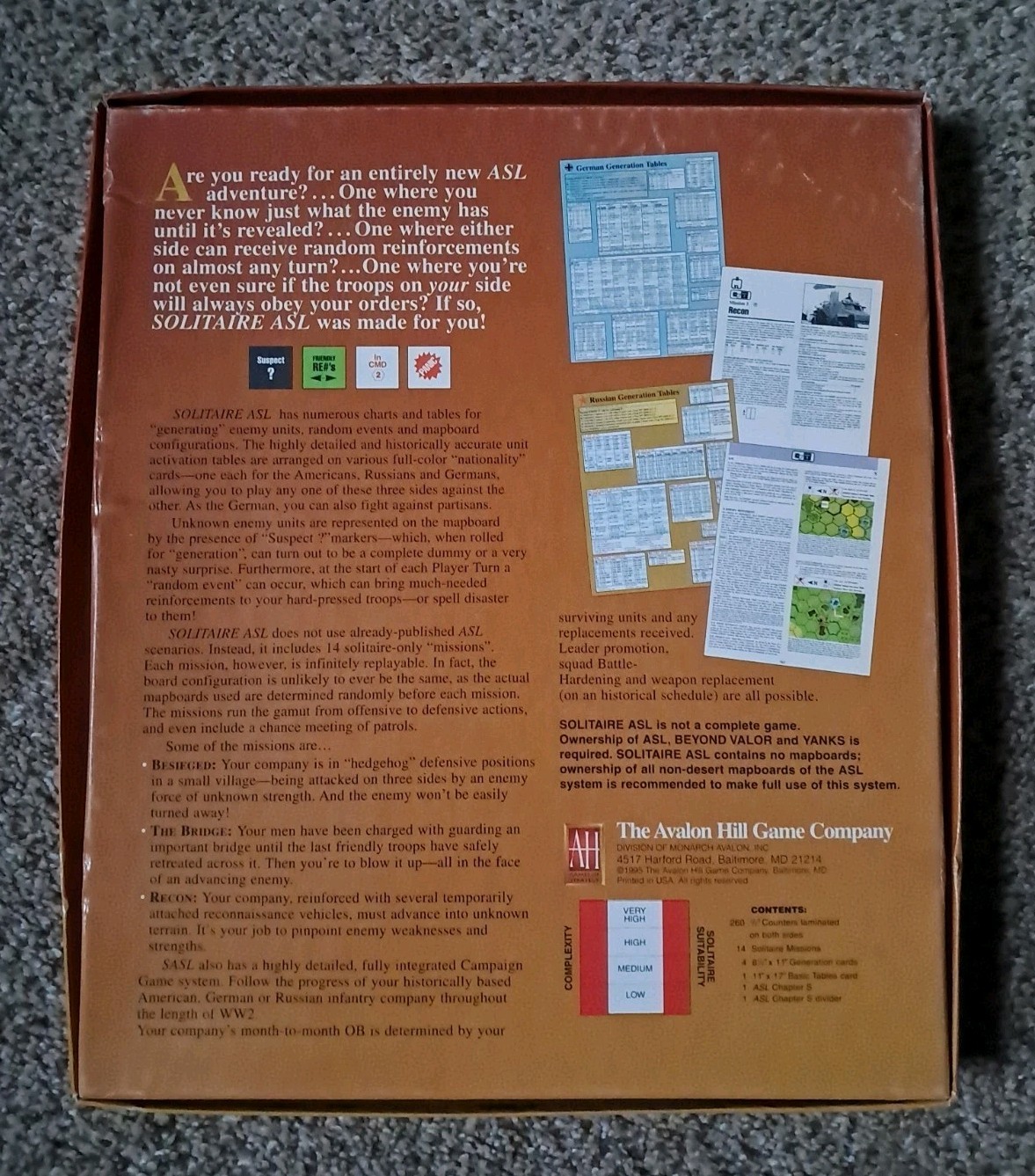 New Avalon Hill #8239 Advanced Squad Leader Solitaire Module 1 Unpunched Game T