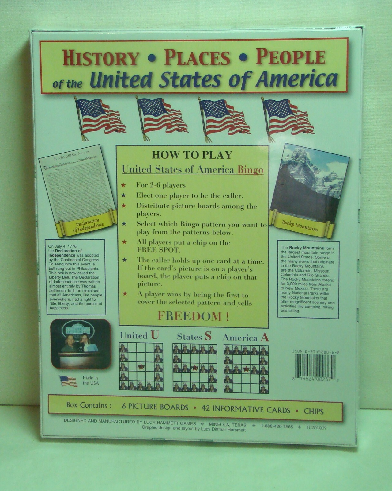 Lucy Hammett # 2377 United States of America Bingo New Sealed Game 2010 Made USA