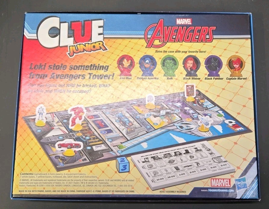 Clue Junior Marvel Avengers Loki’s Big Trick Hasbro Gaming Ages 5+ 2021 Used