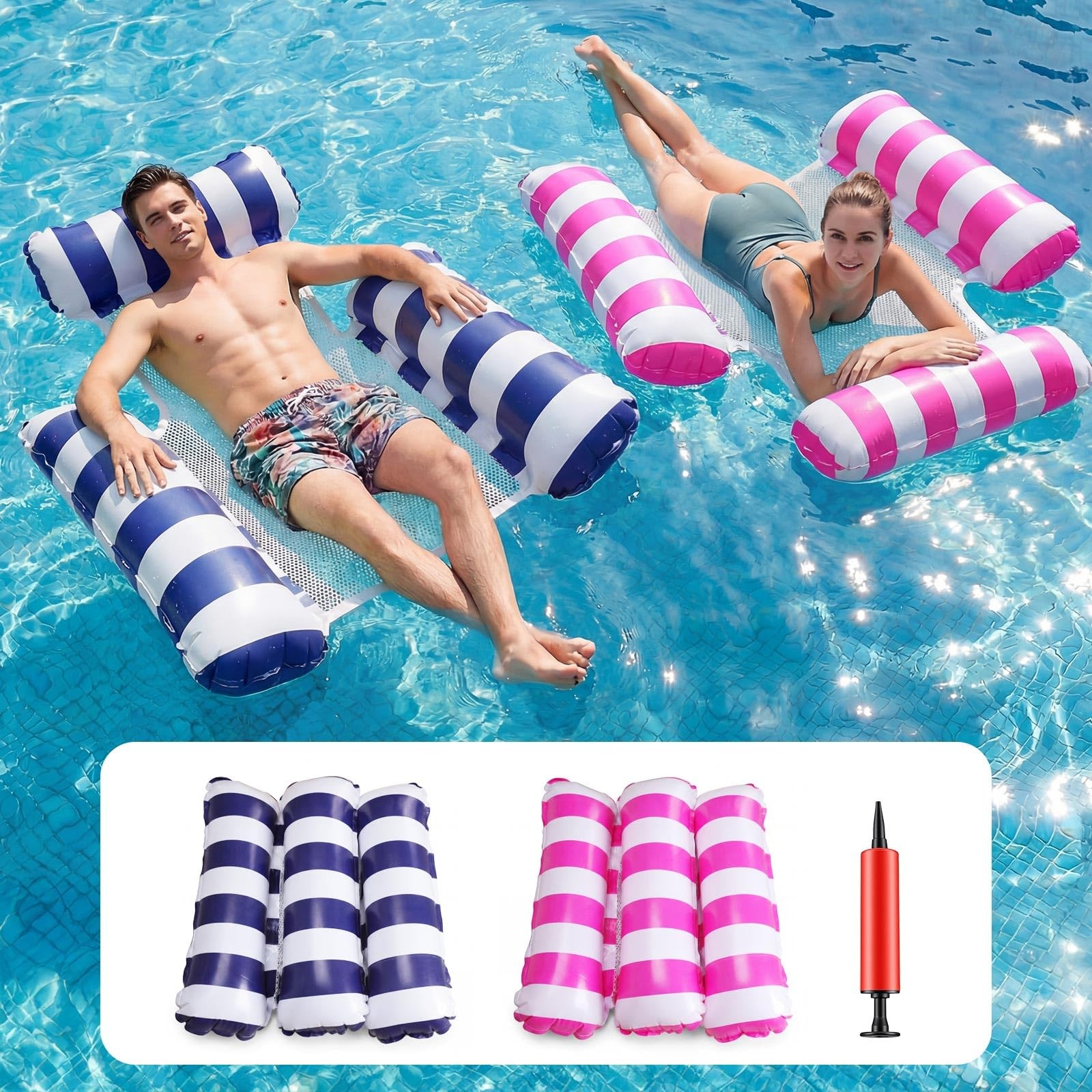 Pool Float 2 Pack Heavy Duty Non Stick PVC Mesh Seat Dark Blue Pink SULIMRA Lake