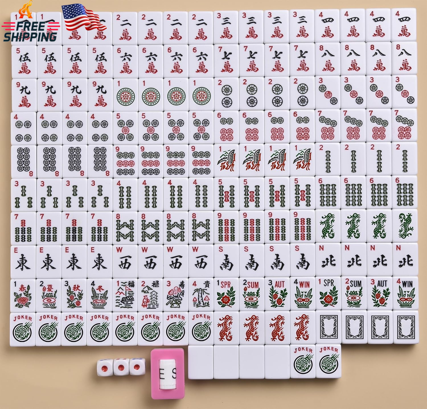 Mose Cafolo American Mahjong Game Set – Red (Burgundy) Quilted Soft Bag – 166 Wh