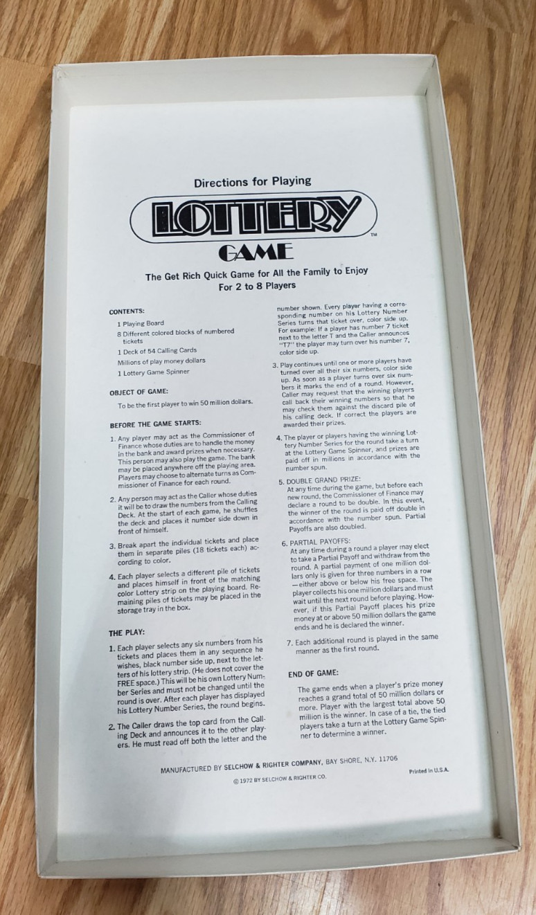 Vintage 1972 LOTTERY BOARD GAME – Selchow & Righter – Complete