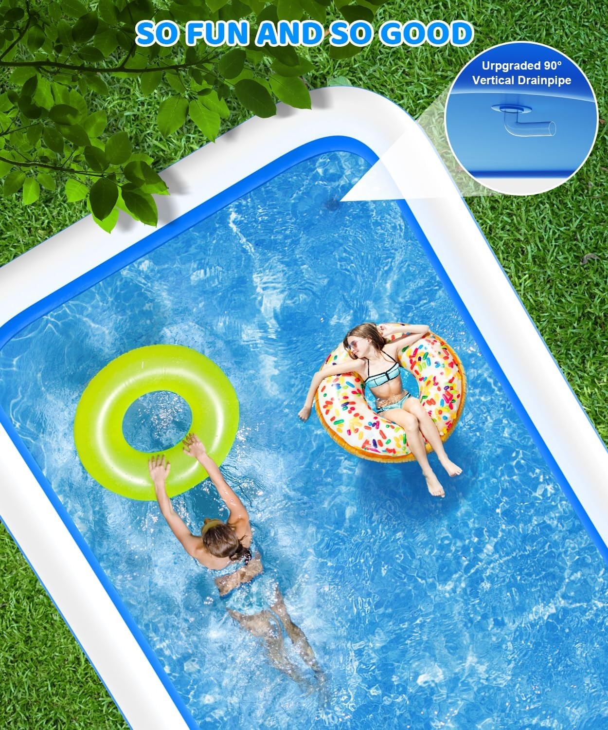 Inflatable Swimming Pool 145 X 74 22 Extra Large Portable Blue Oversized Blow