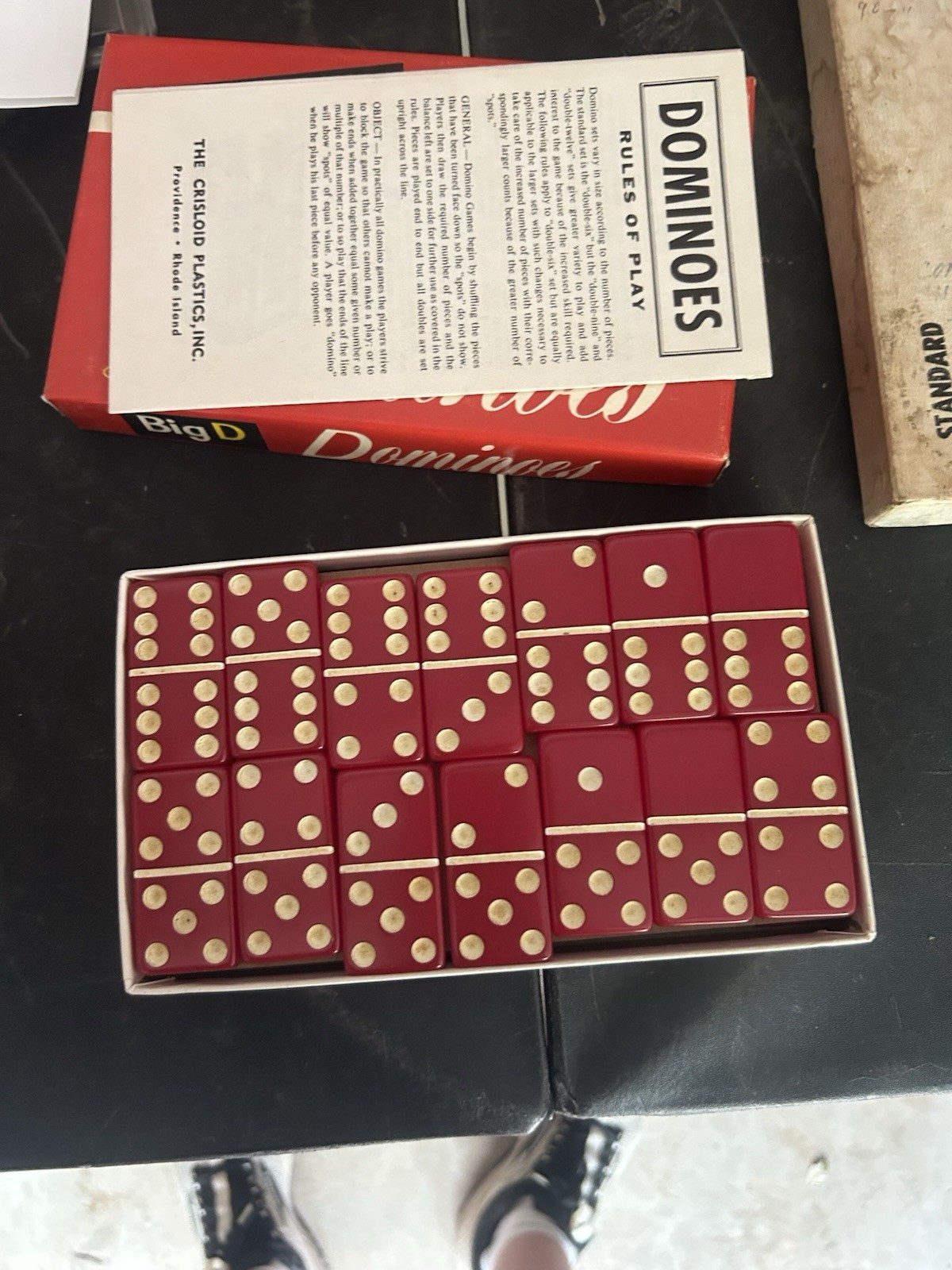 Crisloid Big D Dominoes Double Six Solid Plastic Red Set with Box