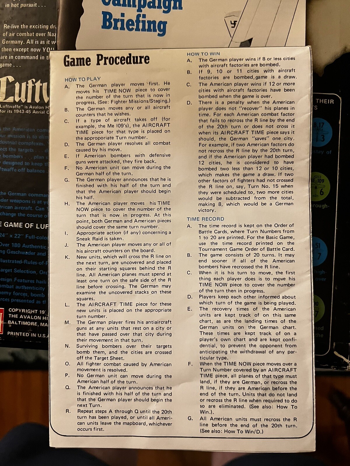 The Avalon Hill Company/Bookcase Game/Luftwaffe/1971