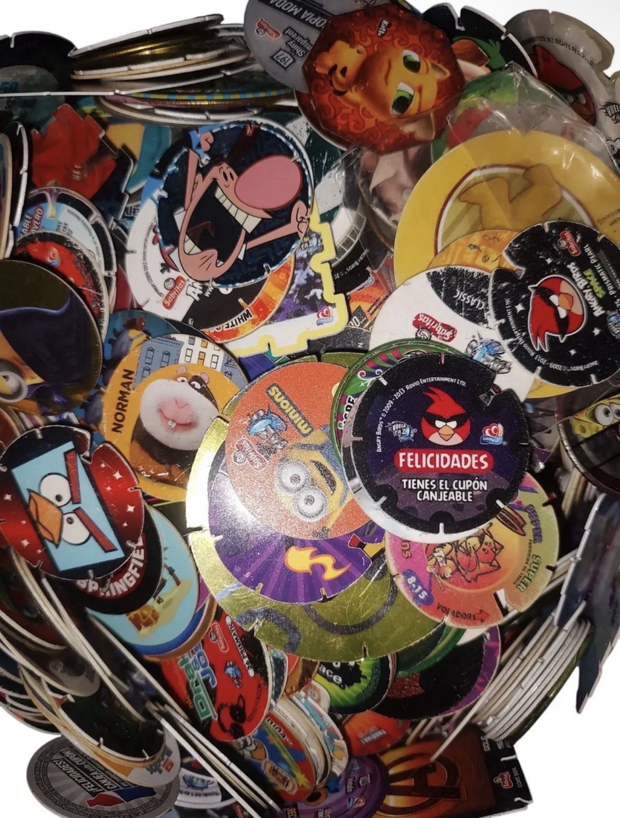100 Mixed Tazos Pogs Lot Metalix Mega & Regular Pokemon Angry Birds Simpsons
