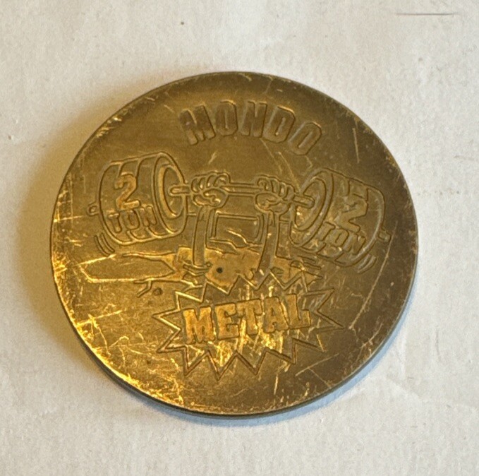 Brass Slammer Whammer Heavy Metal Pog Slammer Mondo 2-Ton Imperial 1994 1 5/8”