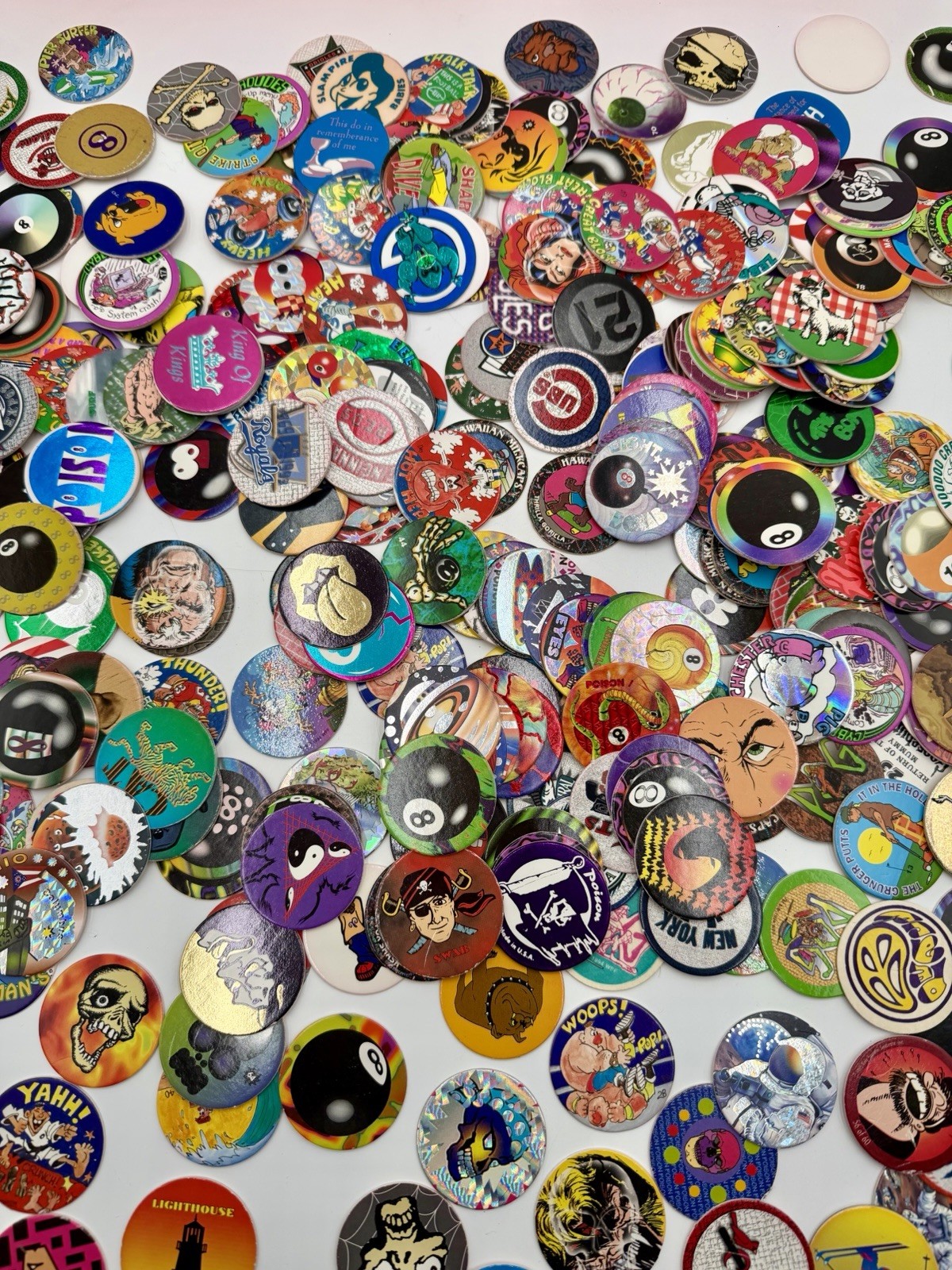 Huge Lot Of 350+ Pogs Milk Caps 1990’s Nostalgic Collectible W Storage Tube