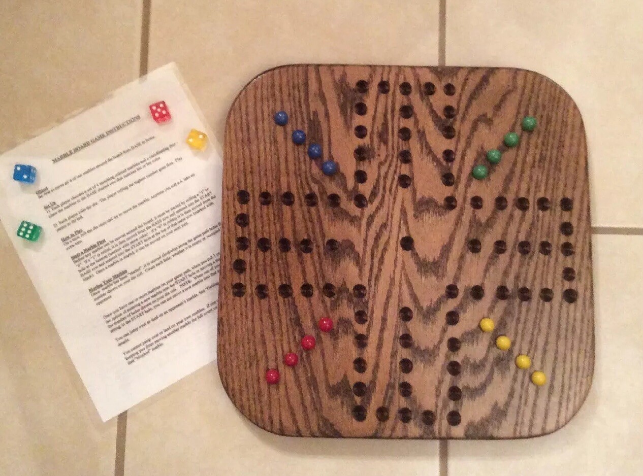 18 ” WALNUT STAINED WOODEN OAK AGGRAVATION MARBLE GAME BOARD 2 TO 4-PLAYER NEW