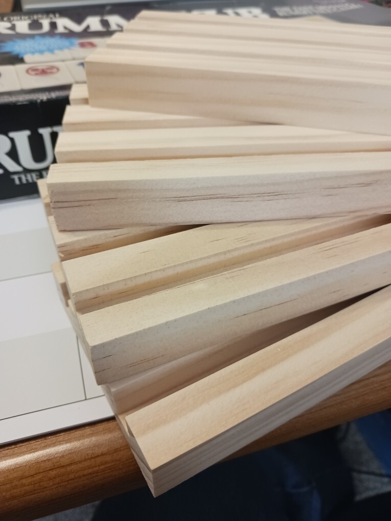 Handmade wooden Rummikub tile holders only. NO GAME