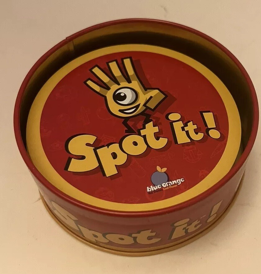 Spot It! Card Game In Metal Storage Tin Brand Easy Directions Fun to Play