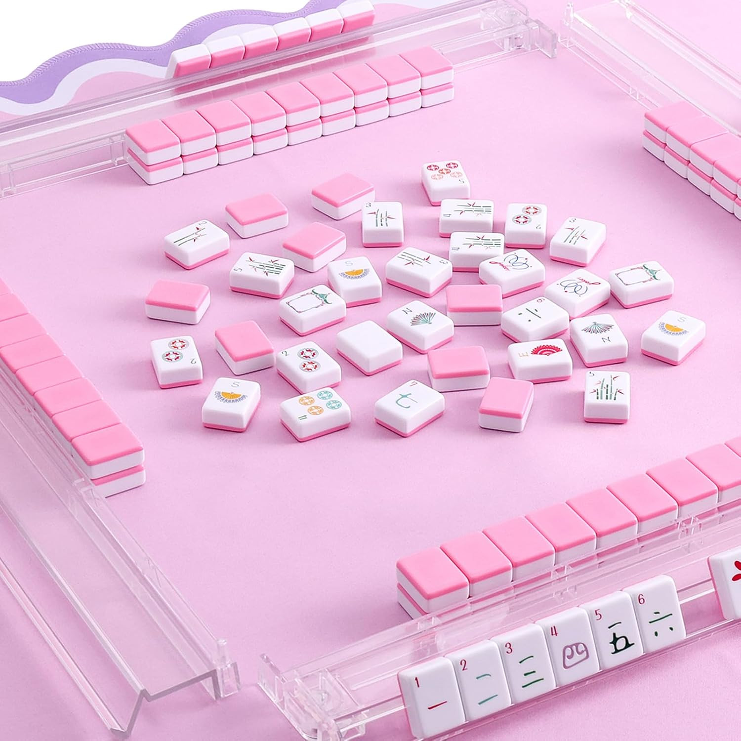 160 Pink Engraved American Mahjong Tiles Set with Carrying Bag and Accessories,