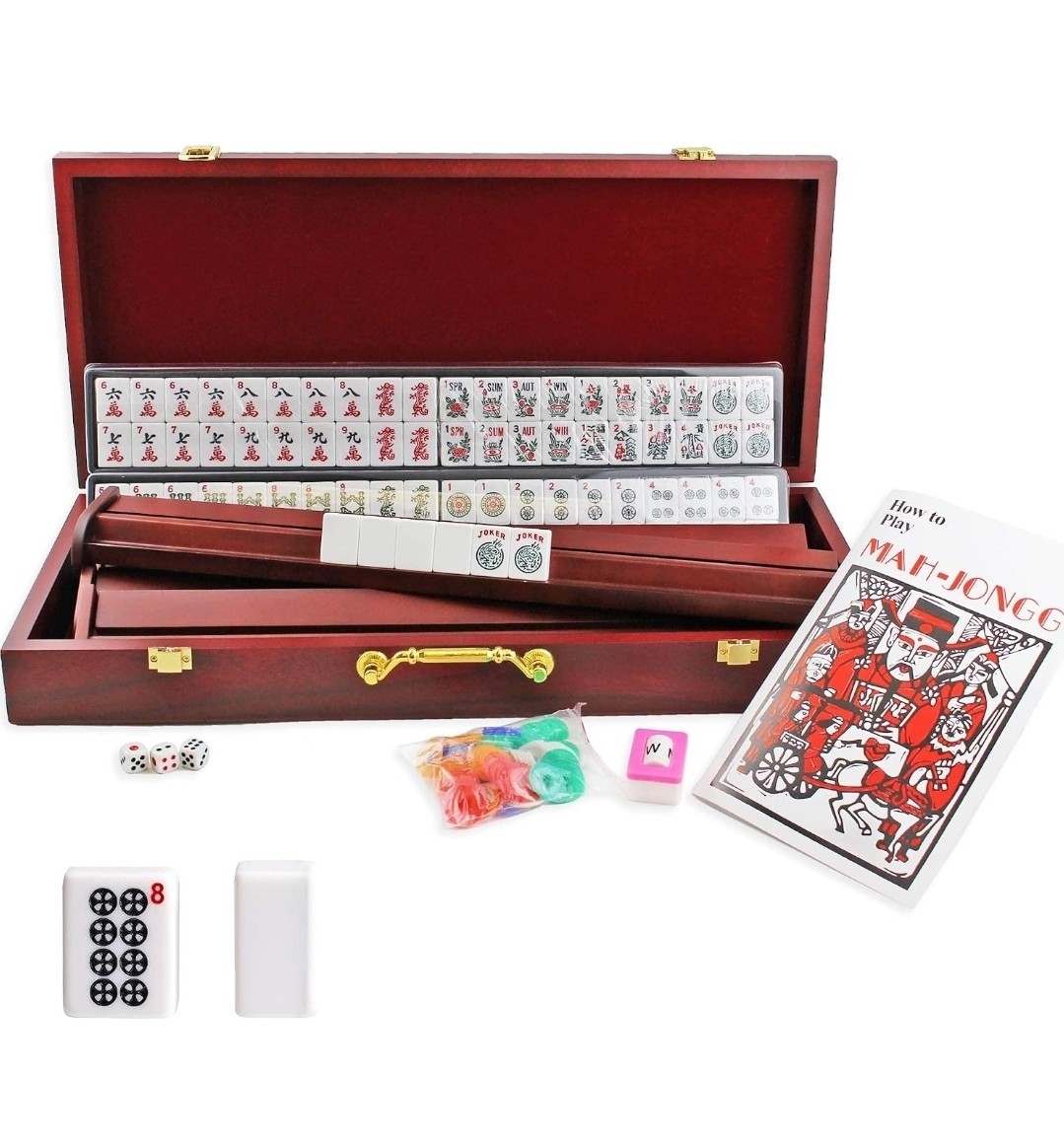 4 Pushers Complete American Mahjong Set in Wooden Case, 166 Tiles(Mah Jong mah J