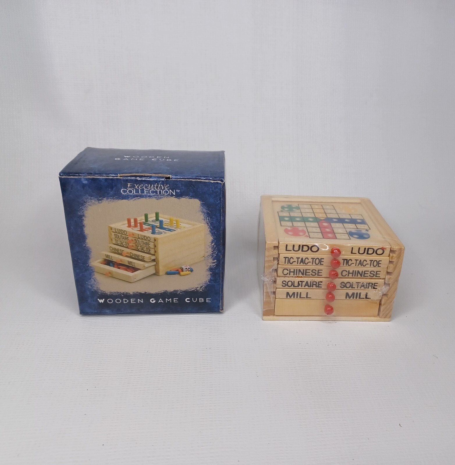 Wooden Game Cube 5 Games Chinese Checkers Solitaire Ludo Mill Tic Tac Toe