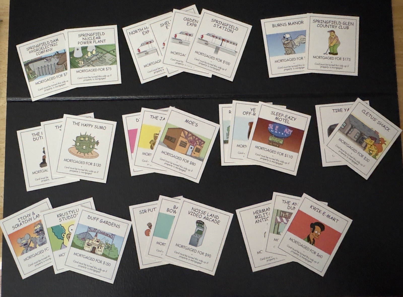 Monopoly The Simpsons 2001 28 Title Deed Replacement Game Cards