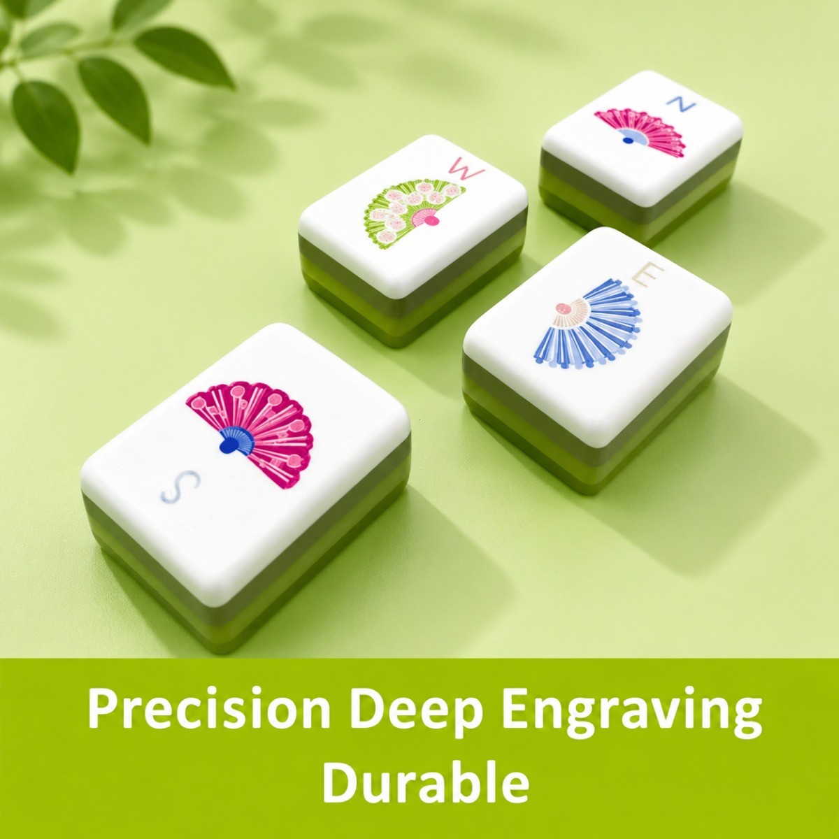 Fresh Green White Layer Mahjong Tiles Peacock Fan Joker Floral Print 160 Set