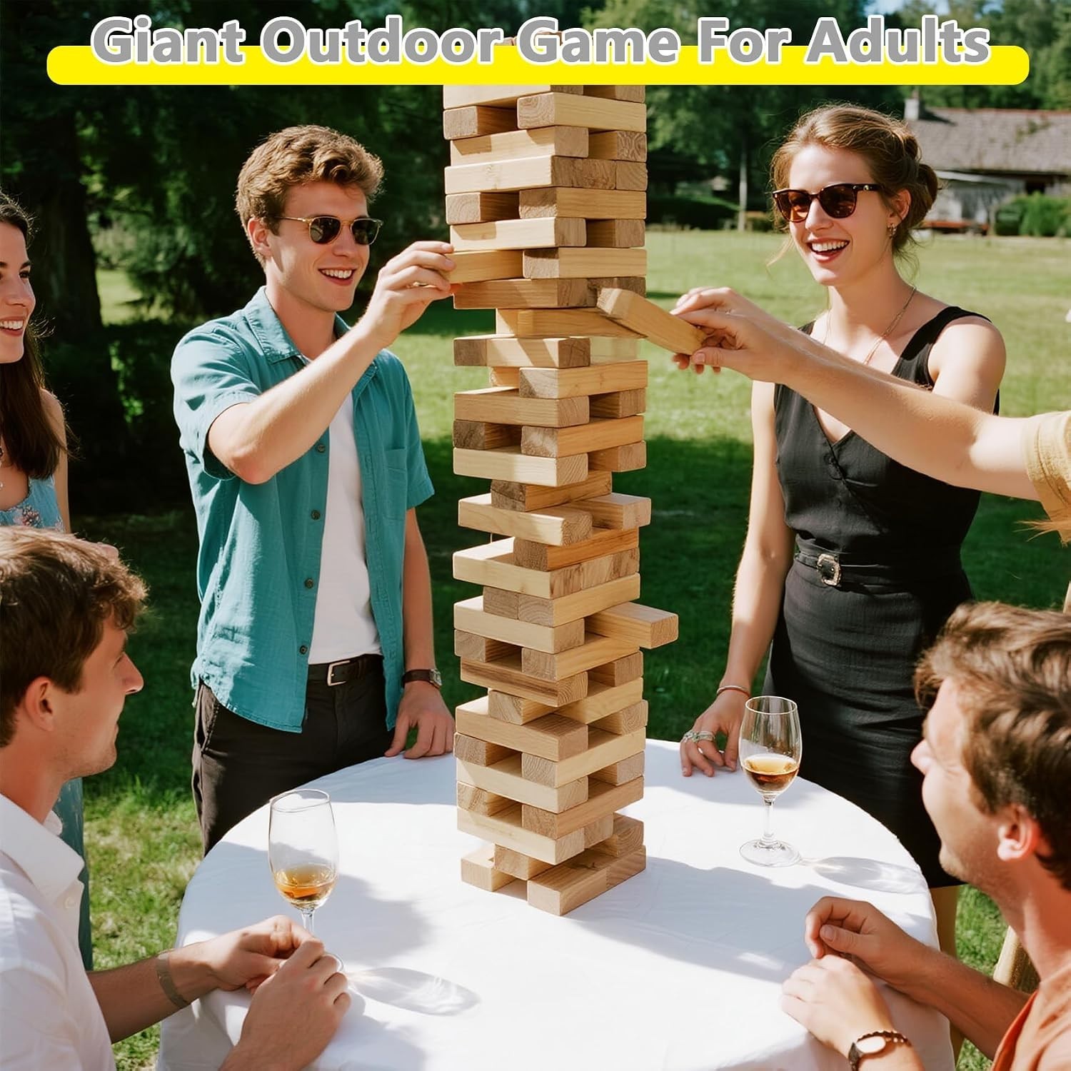 Giant Tumbling Tower Game – 57 Pcs Wooden Block Set, 4.2FT High Fun for All Ages
